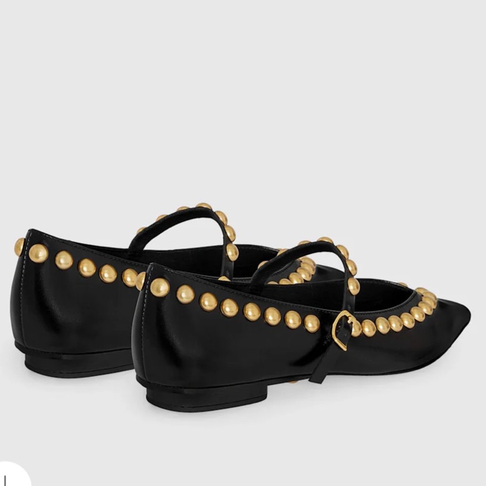 Rebecca Minkoff Milan Black and Gold Studded Mary Jane Pointed Toe Flats - Picture 8 of 12